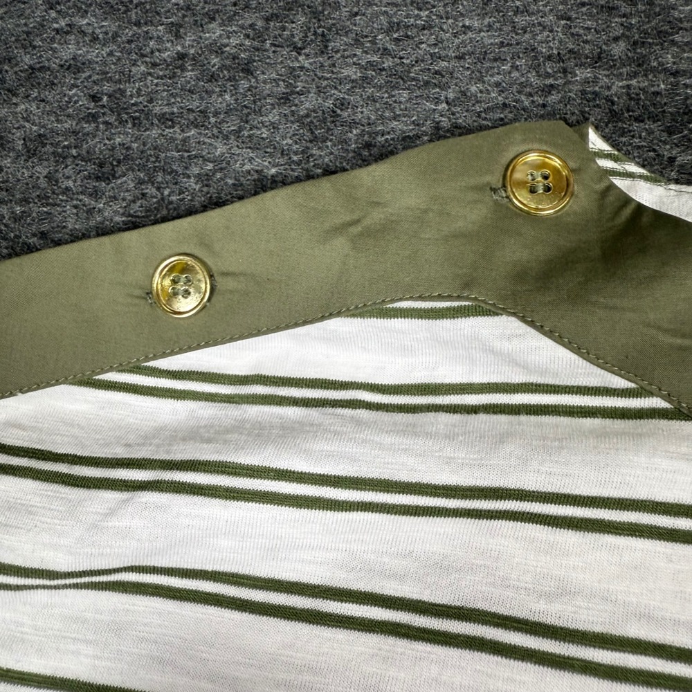 NWT Tru Self Womens Striped Tunic Top Olive Green White XL W Button Shoulder - Picture 5 of 7